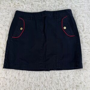 Tommy Hilfiger Womens Navy Blue Cotton Chino Mini Skirt Red Piping Size 8 Preppy